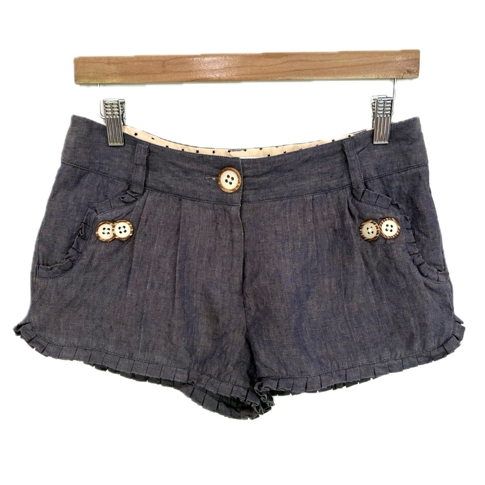 Jovovich Hawk for Target 100% Linen Pleated Ruffle Button Shorts Size 7 Mid Rise